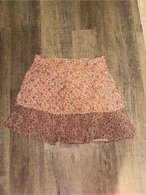Tiered Floral Mini Skirt in Coral Print